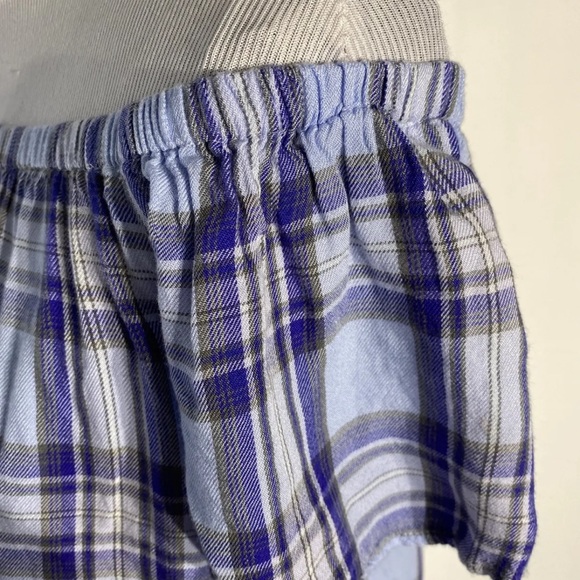 Express Periwinkle Blue Plaid Elastic Neckline Off The Shoulder Blouse Size XS - Picture 3 of 8